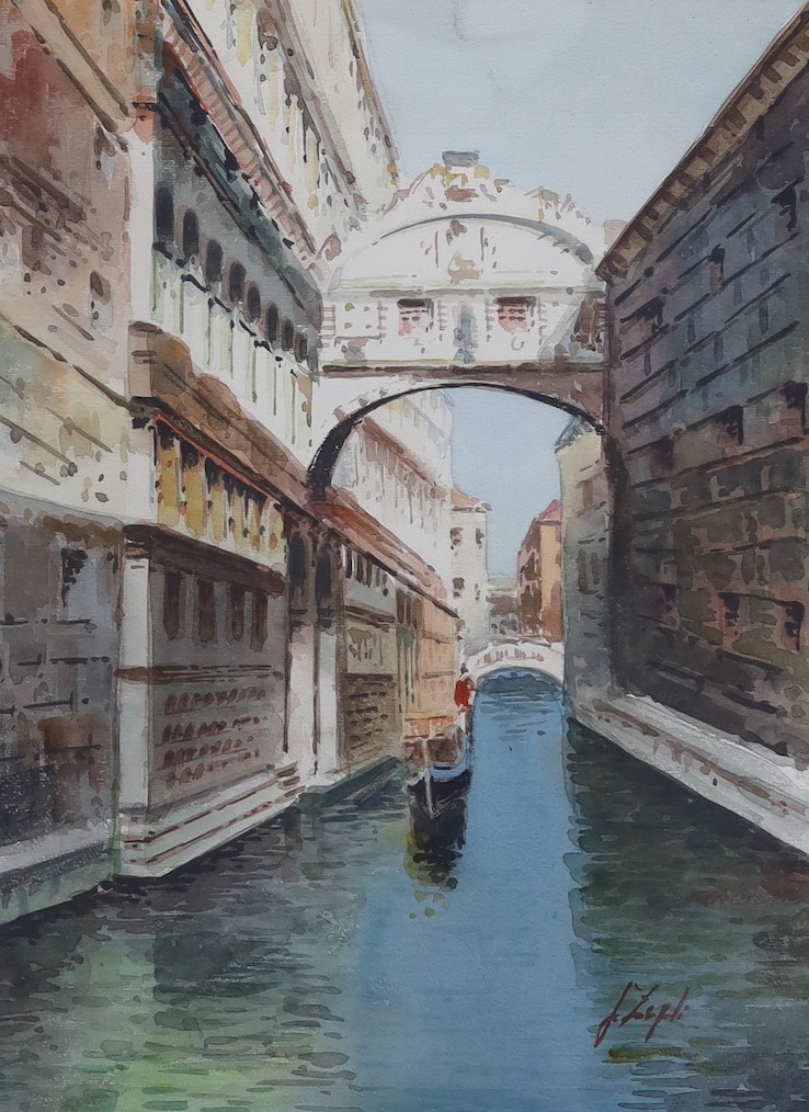 F. Zepli, watercolour, The Bridge of Sighs, Venice, 37 x 28cm